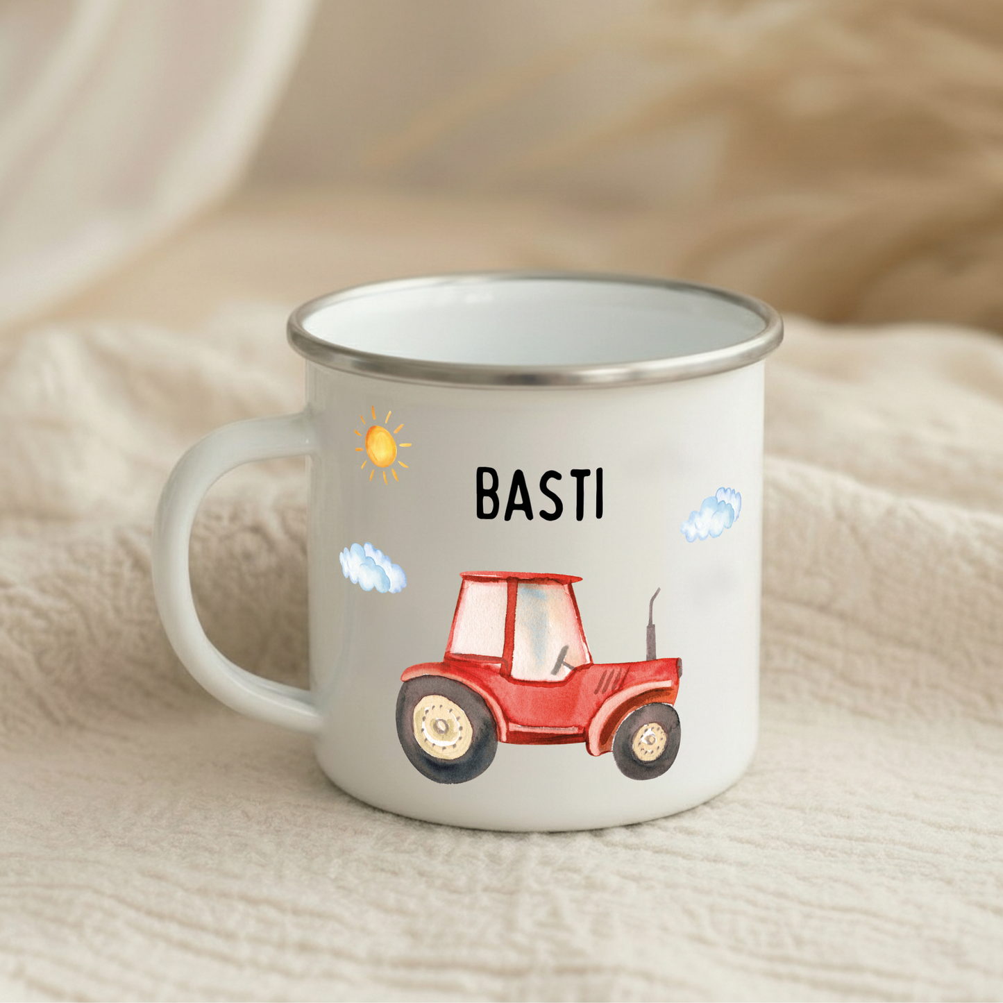 Emaille Tasse Traktor