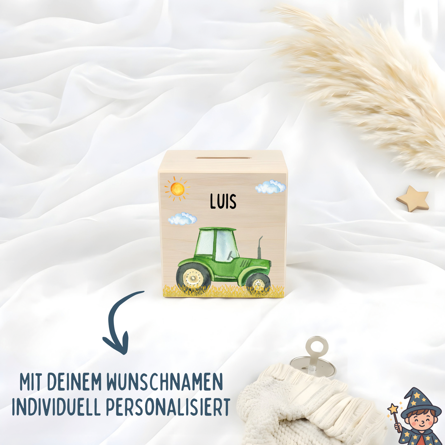 Holzspardose Traktor