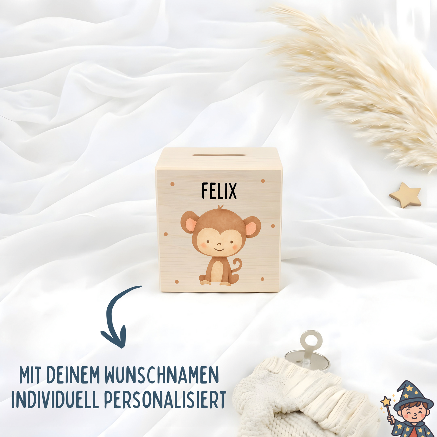 Holzspardose Tiere mit Punkten