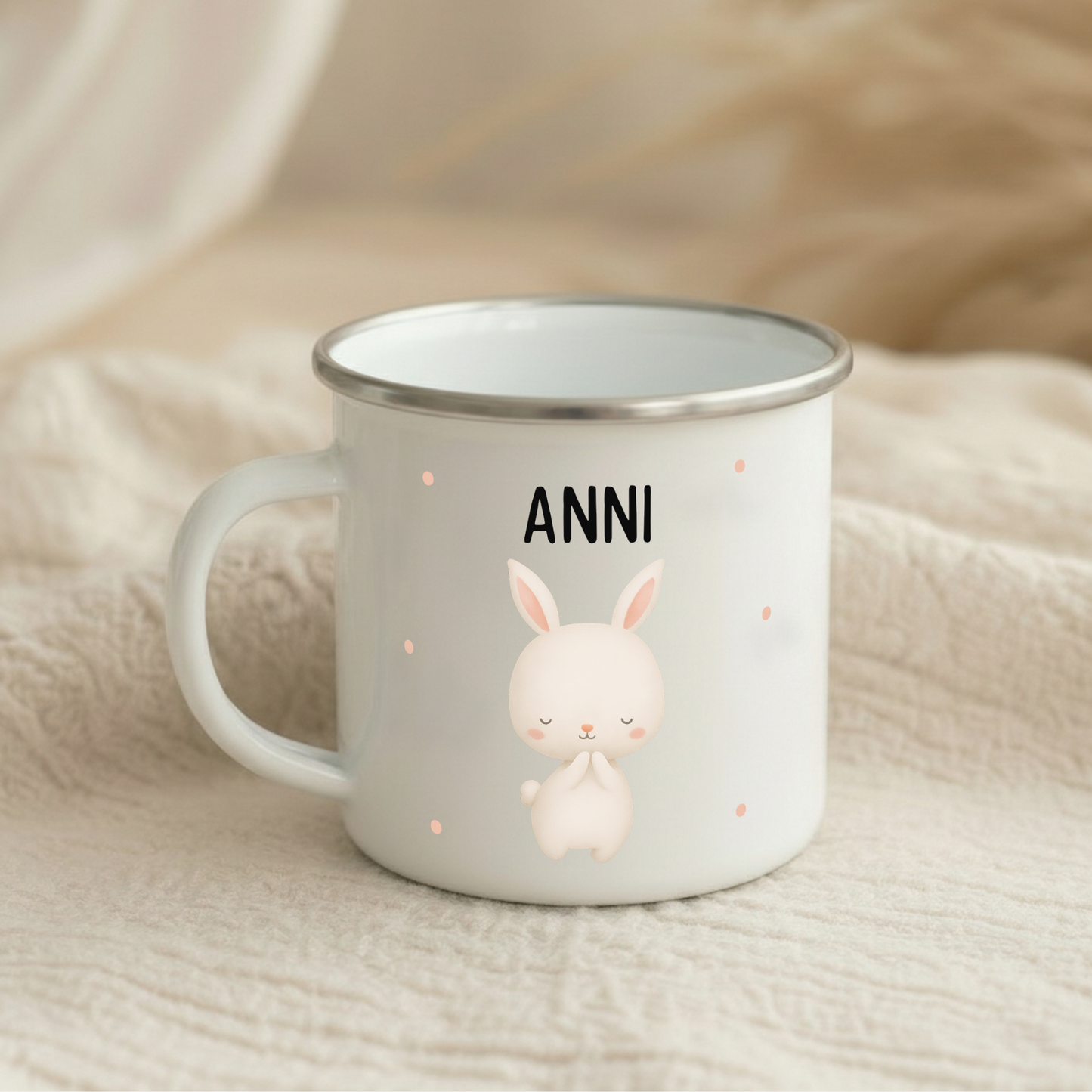 Emaille Tasse Tiere mit Punkten