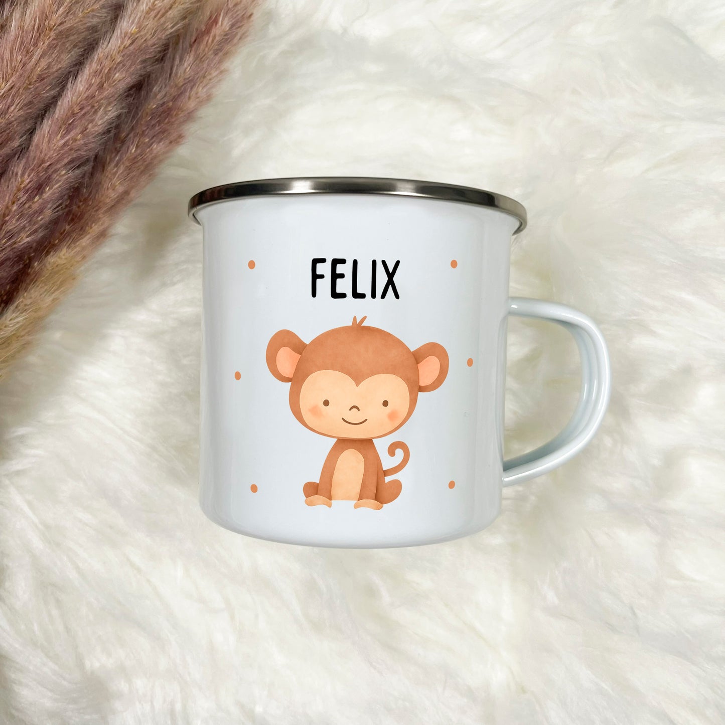 Emaille Tasse Tiere mit Punkten