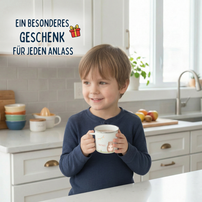 Emaille Tasse Tiere im Gras