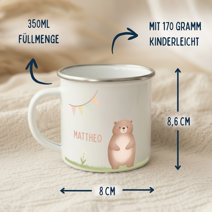 Emaille Tasse Tiere im Gras