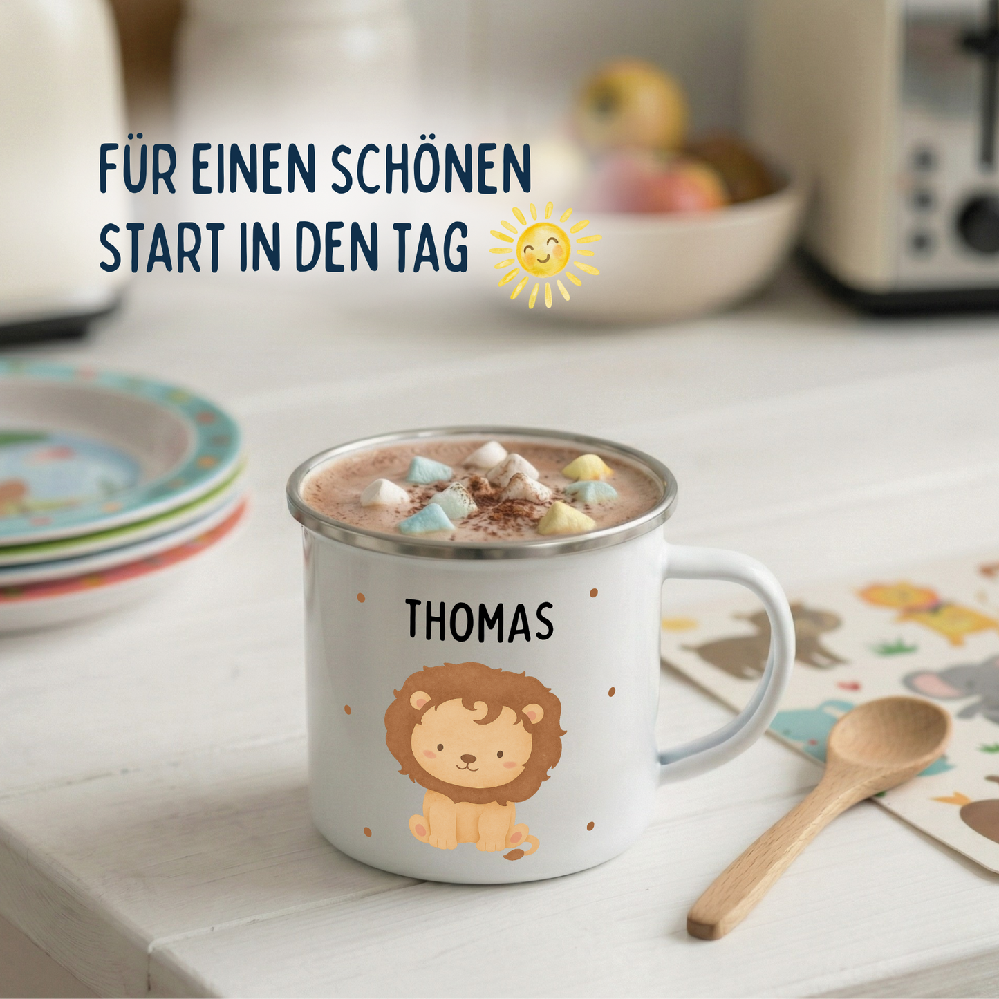 Emaille Tasse Tiere mit Punkten