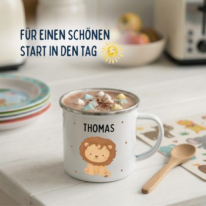 Emaille Tasse Tiere mit Punkten