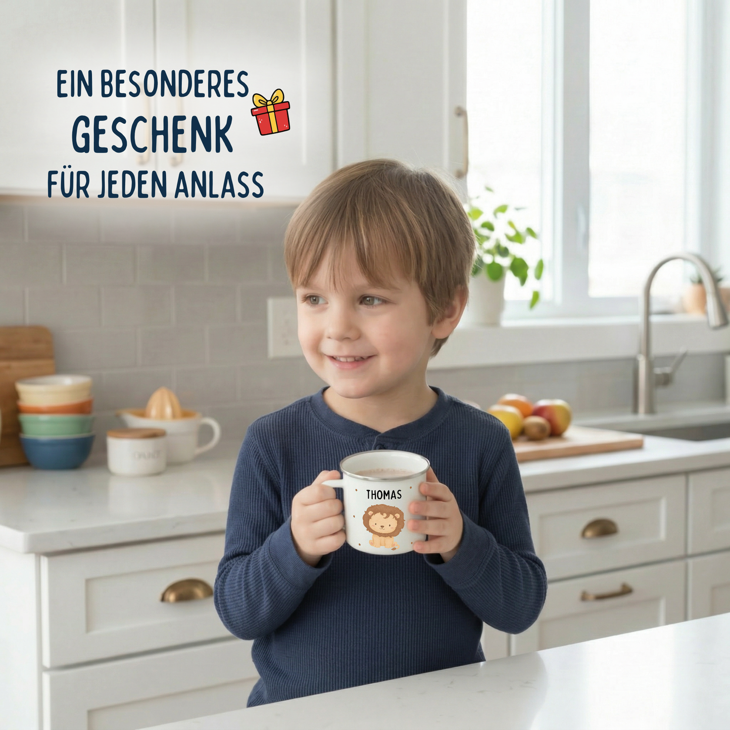 Emaille Tasse Tiere mit Punkten