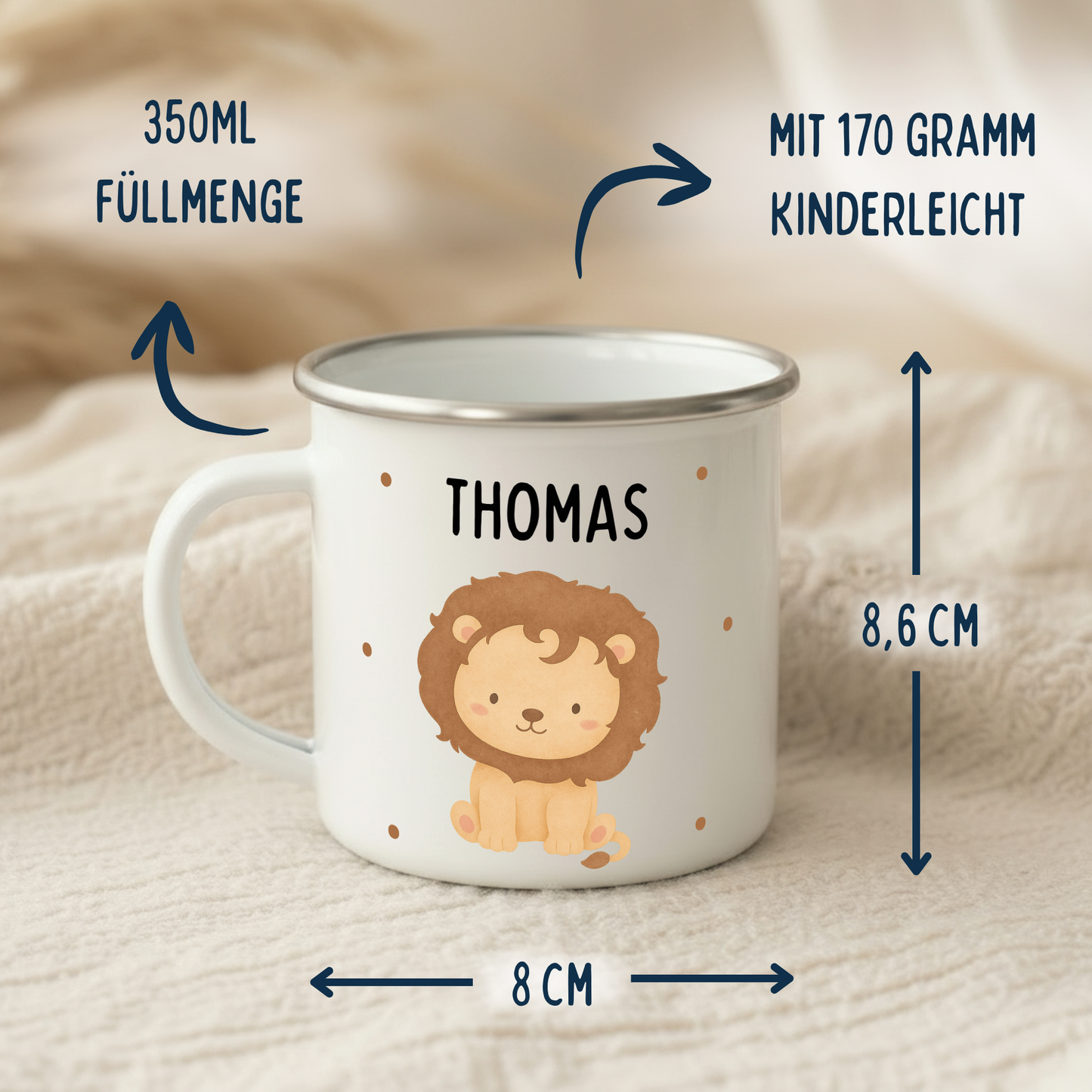 Emaille Tasse Tiere mit Punkten
