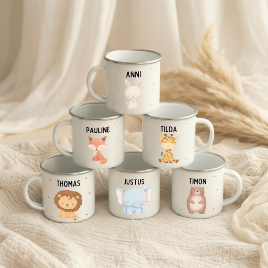 Emaille Tasse Tiere mit Punkten