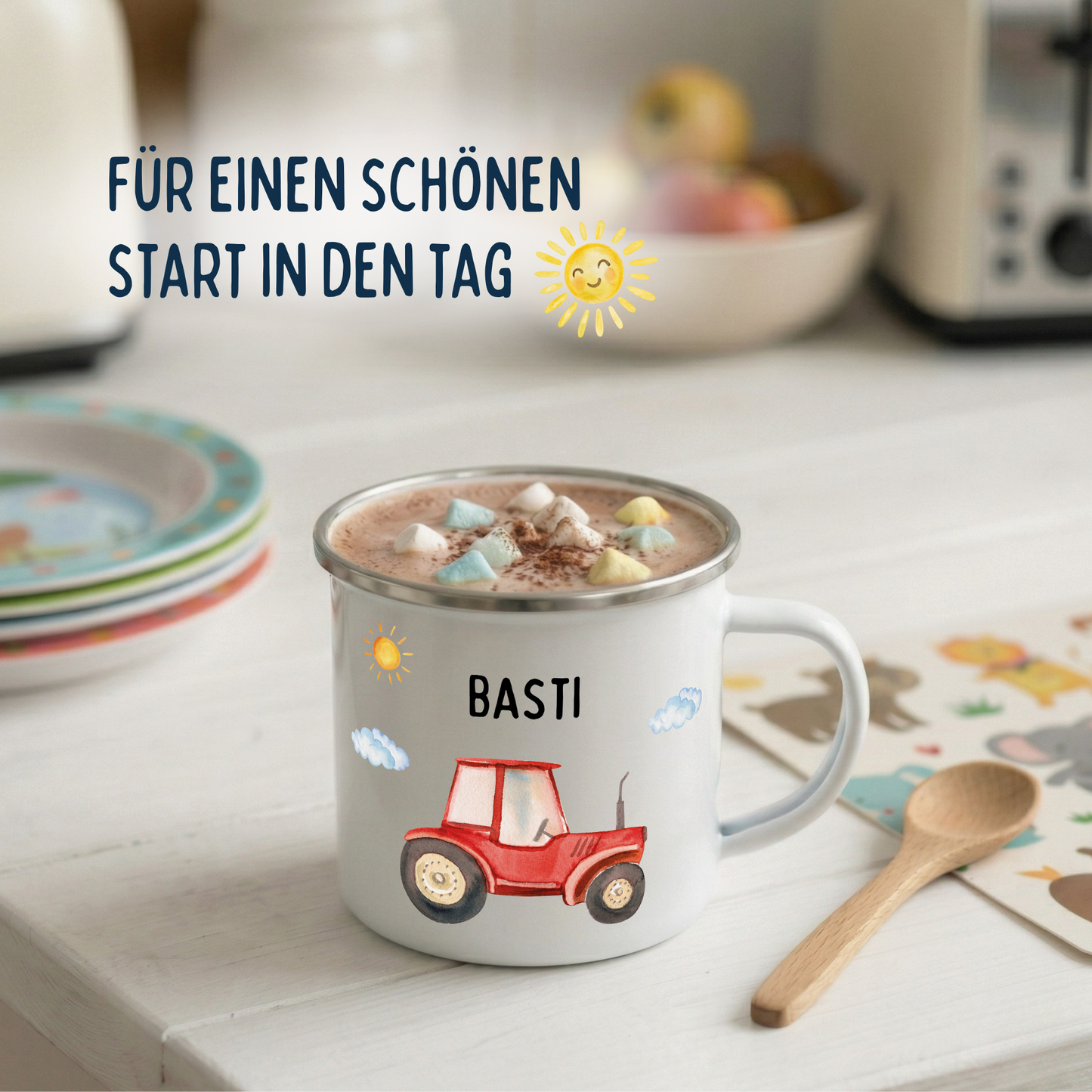 Emaille Tasse Traktor