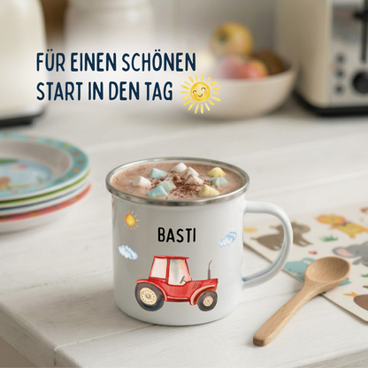 Emaille Tasse Traktor