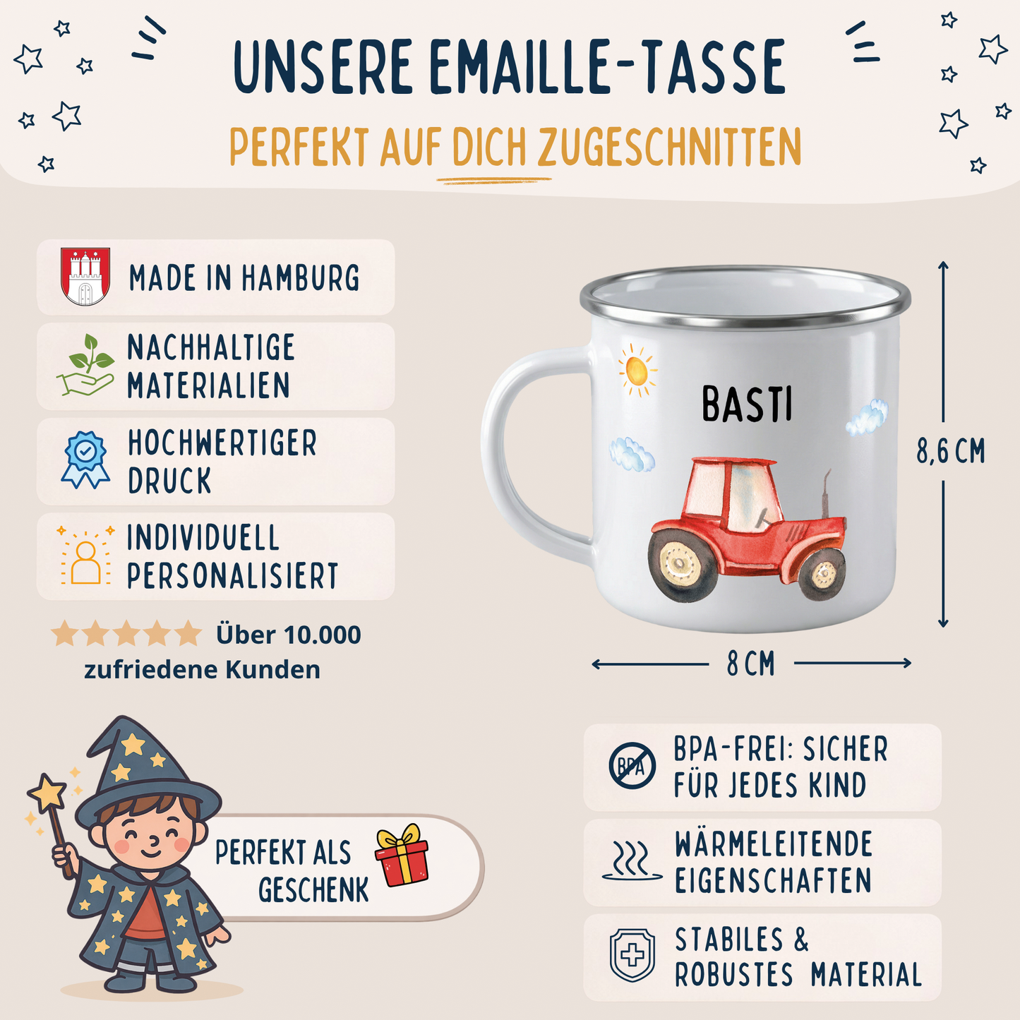 Emaille Tasse Traktor