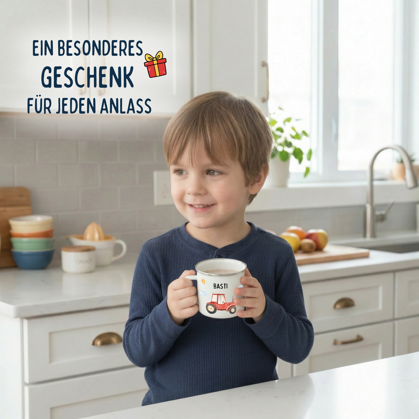 Emaille Tasse Traktor