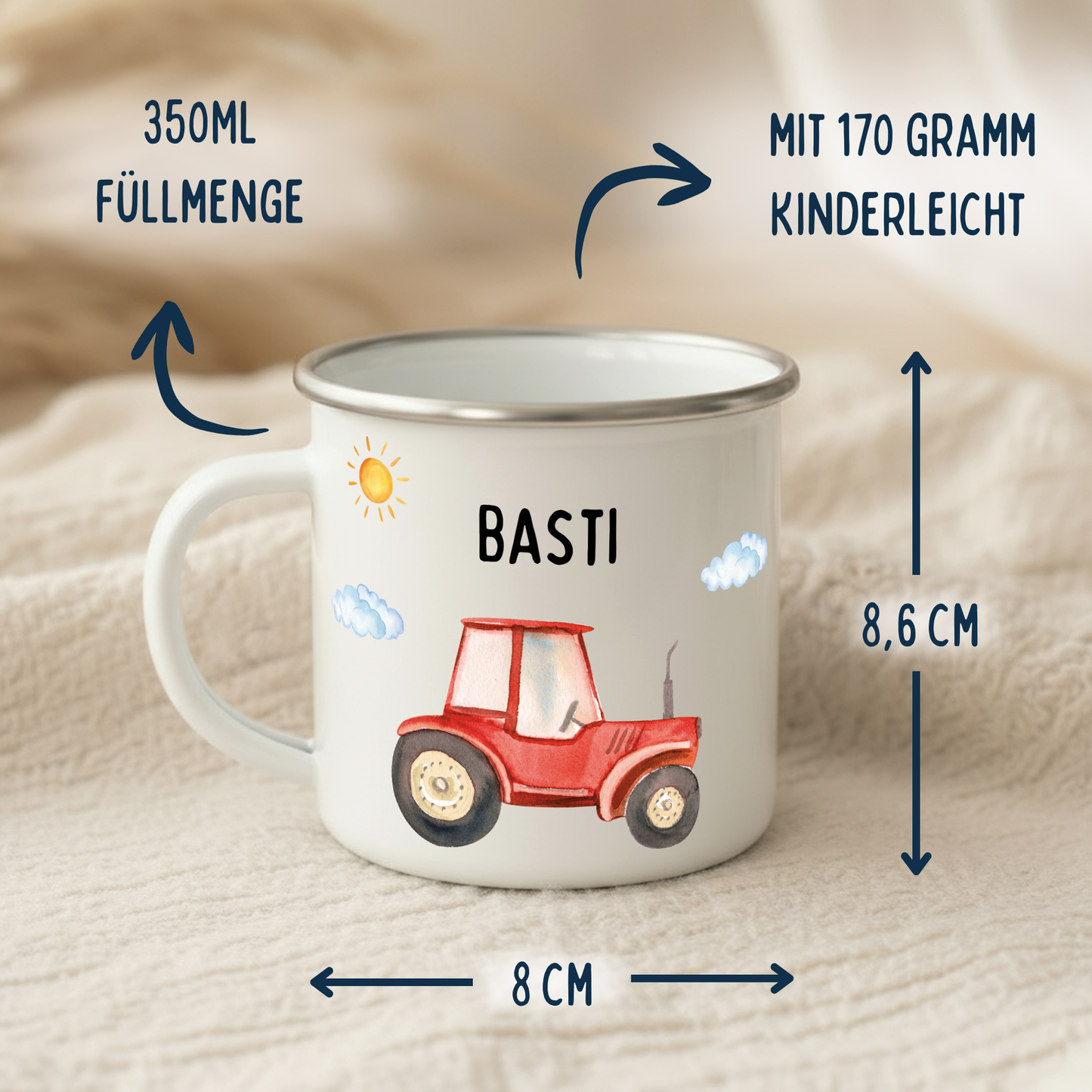 Emaille Tasse Traktor
