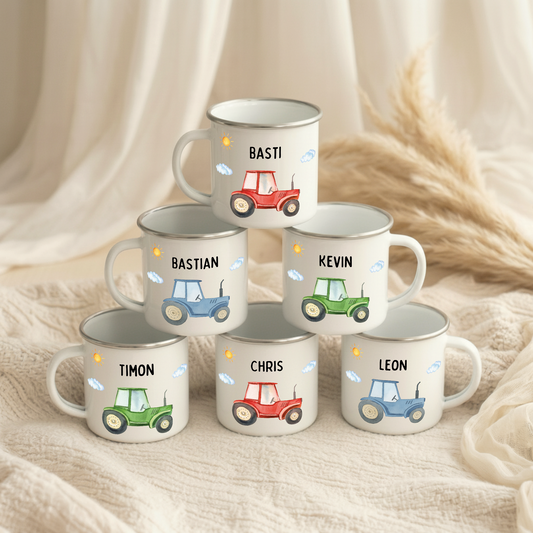 Emaille Tasse Traktor