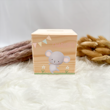 Holzspardose Tiere auf Gras