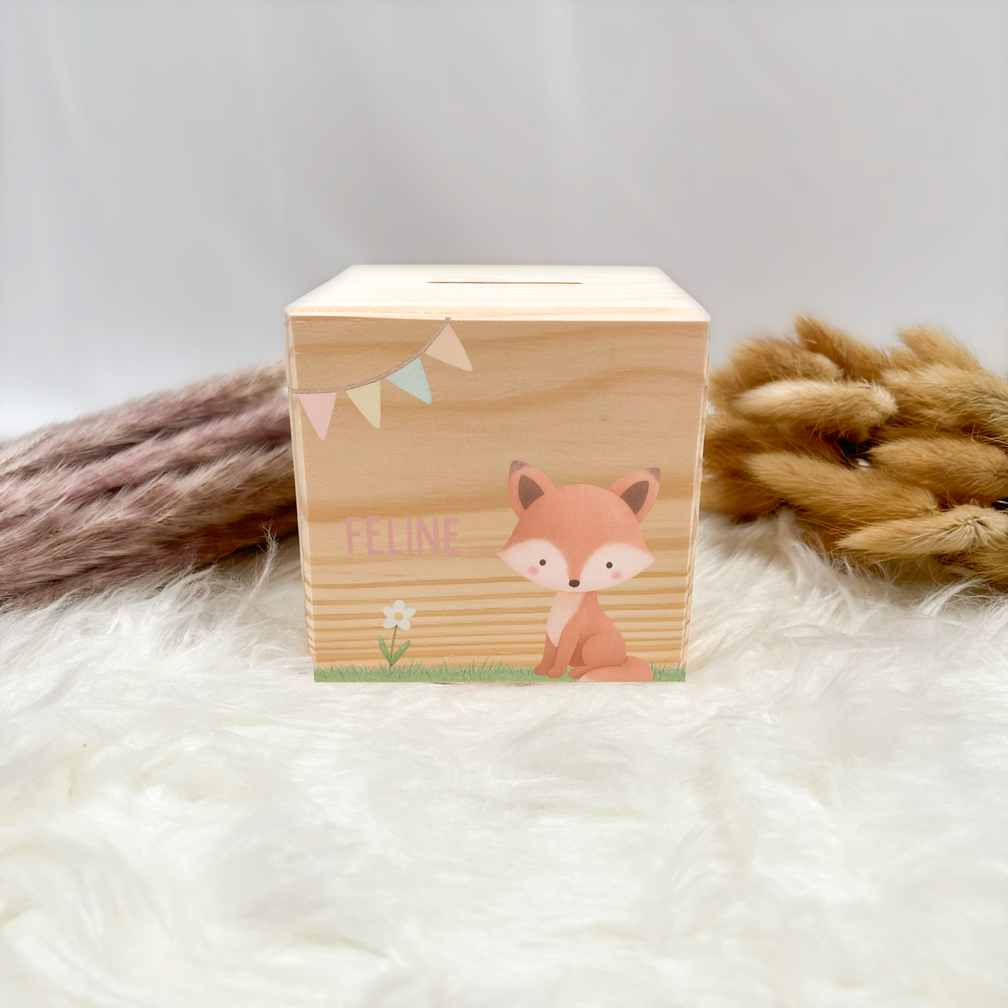 Holzspardose Tiere auf Gras