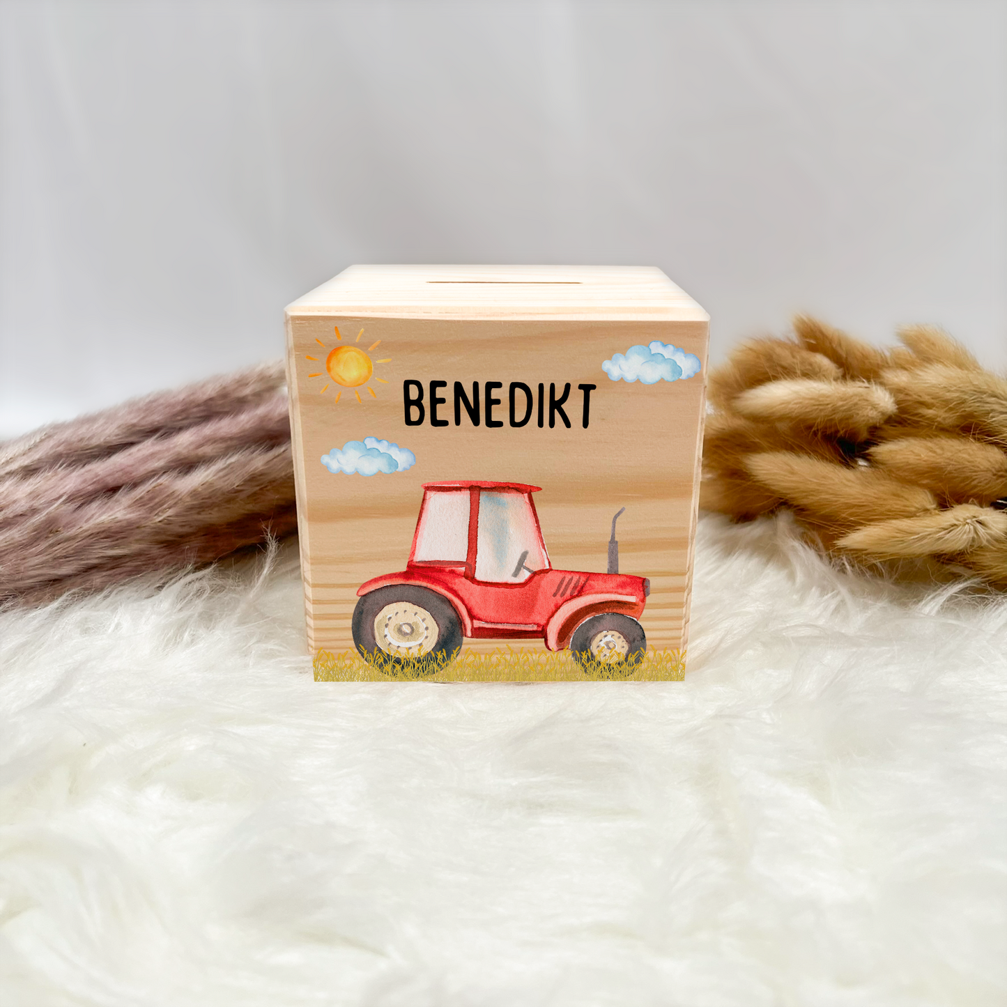 Holzspardose Traktor