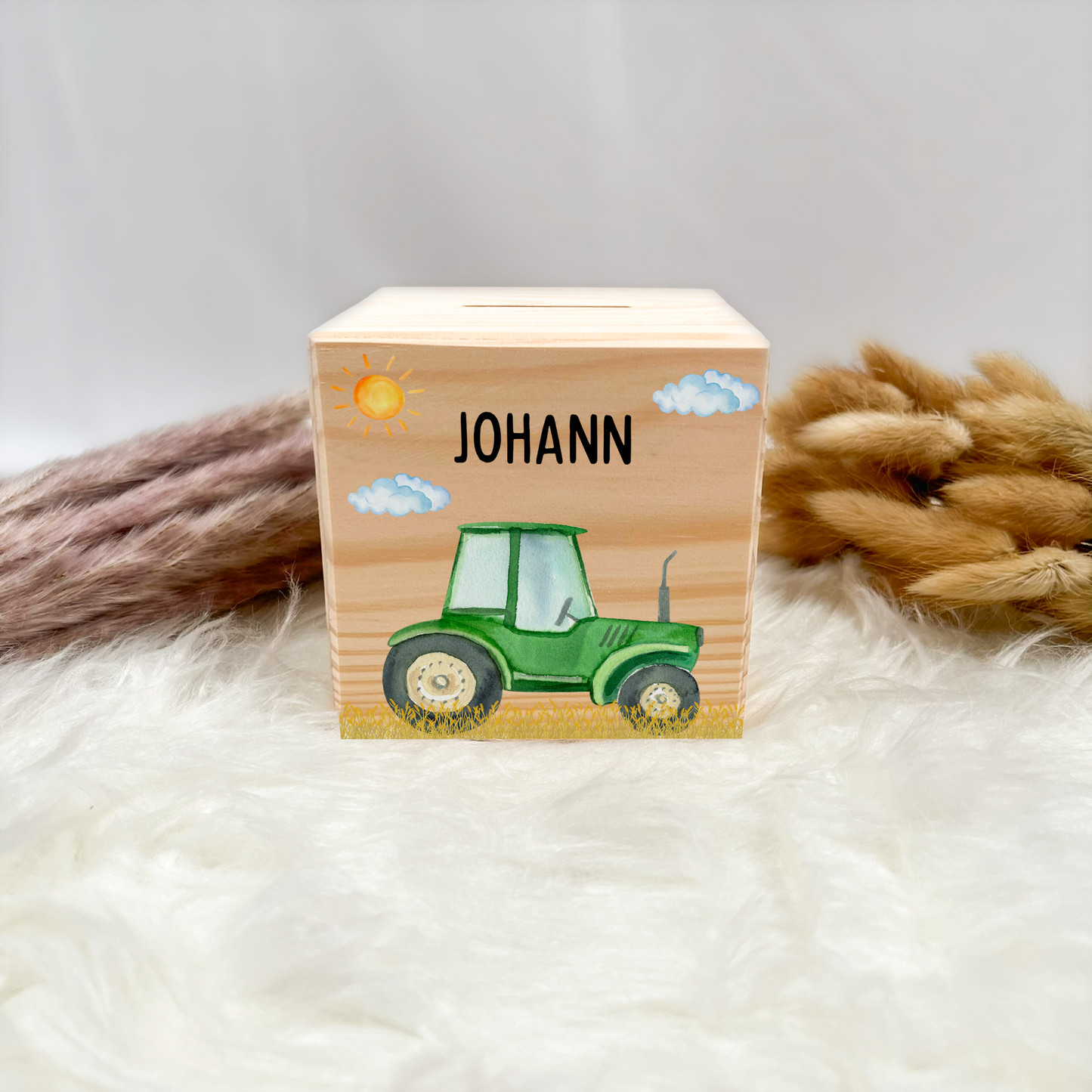 Holzspardose Traktor