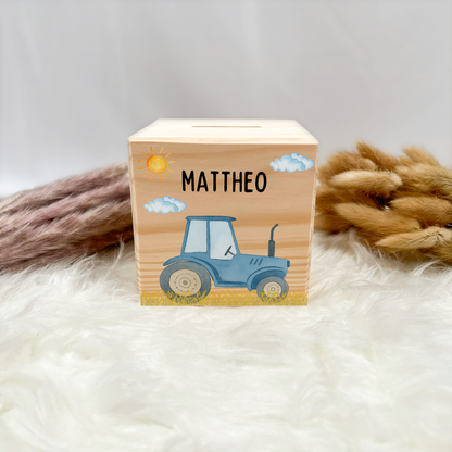 Holzspardose Traktor