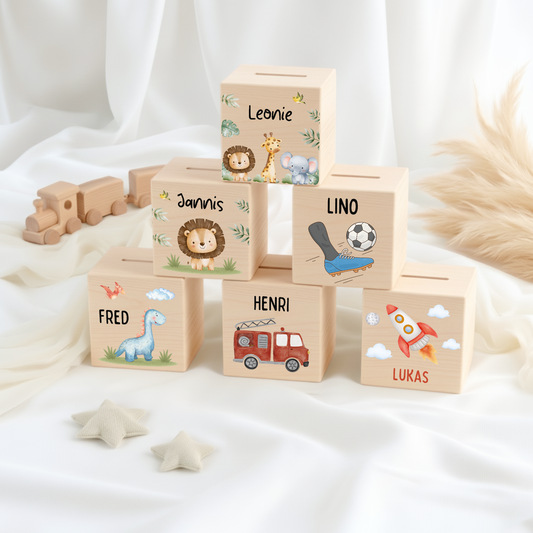 Holzspardose personalisiert