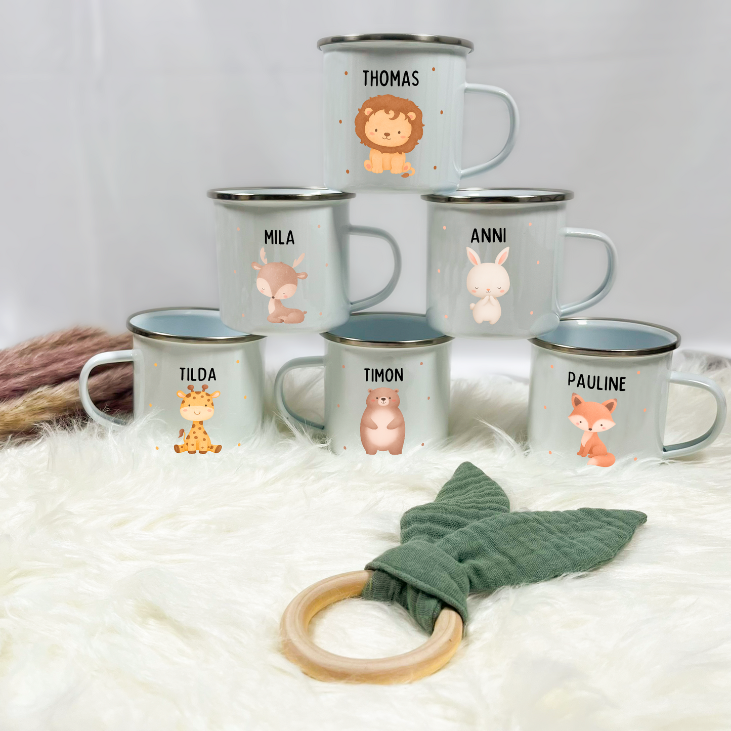 Emaille Tasse Tiere mit Punkten