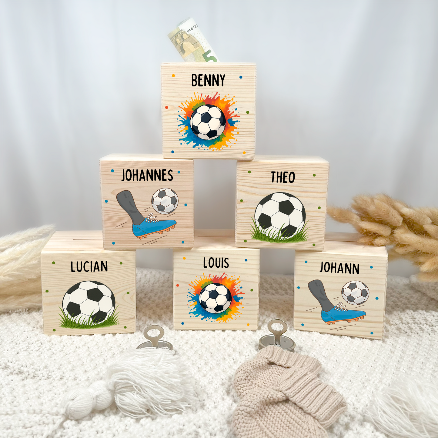 Holzspardose Fußball