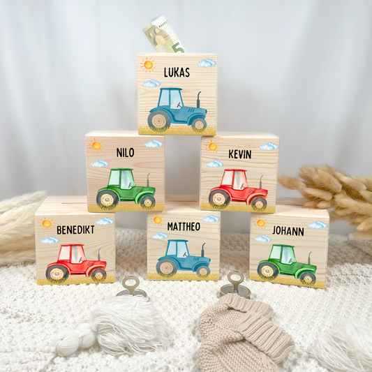Holzspardose Traktor