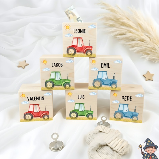 Holzspardose Traktor