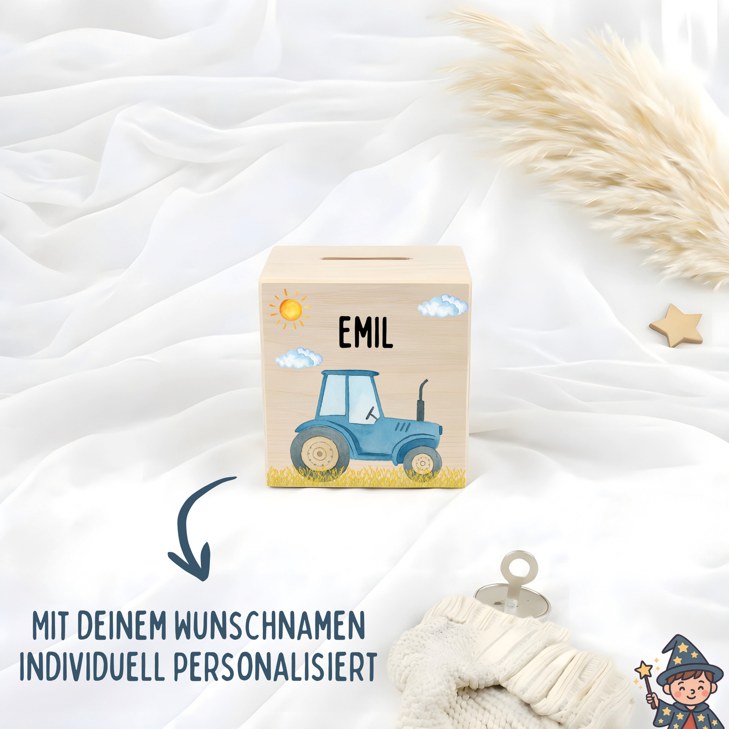 Holzspardose Traktor