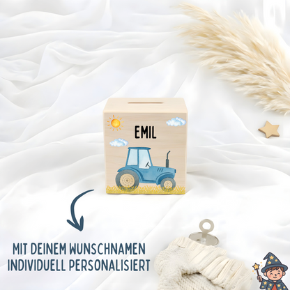 Holzspardose Traktor