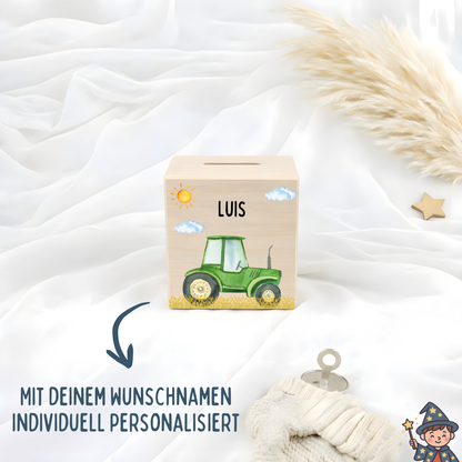 Holzspardose Traktor