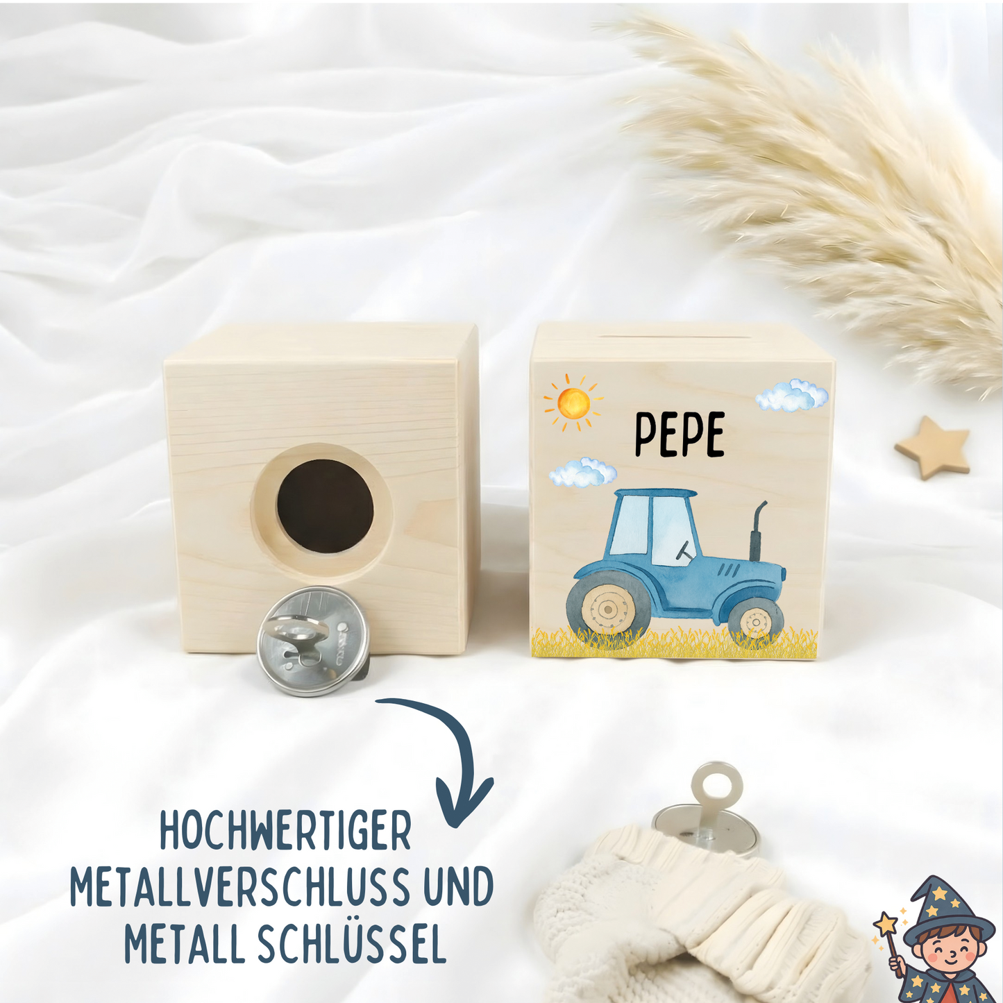 Holzspardose Traktor