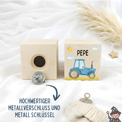 Holzspardose Traktor