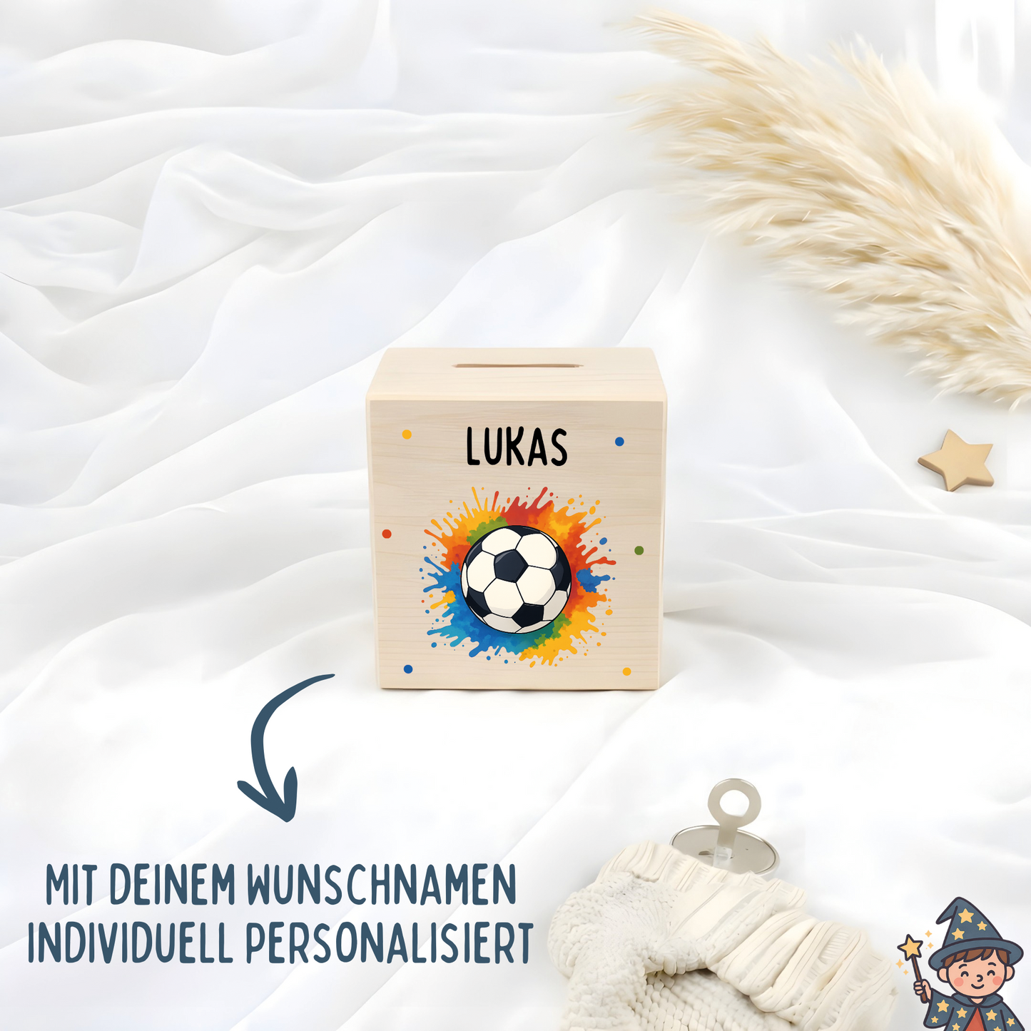 Holzspardose Fußball