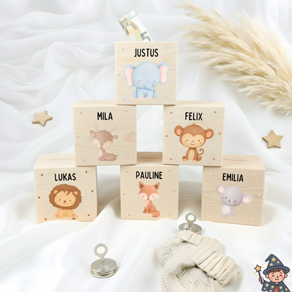 Holzspardose Tiere mit Punkten