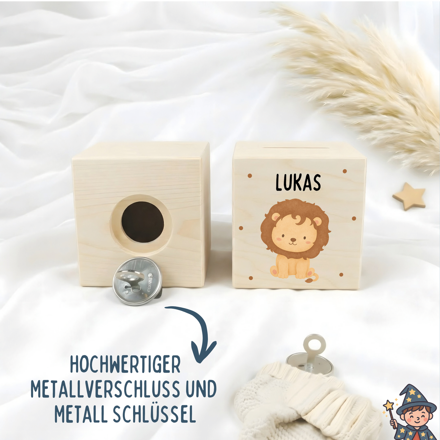 Holzspardose Tiere mit Punkten