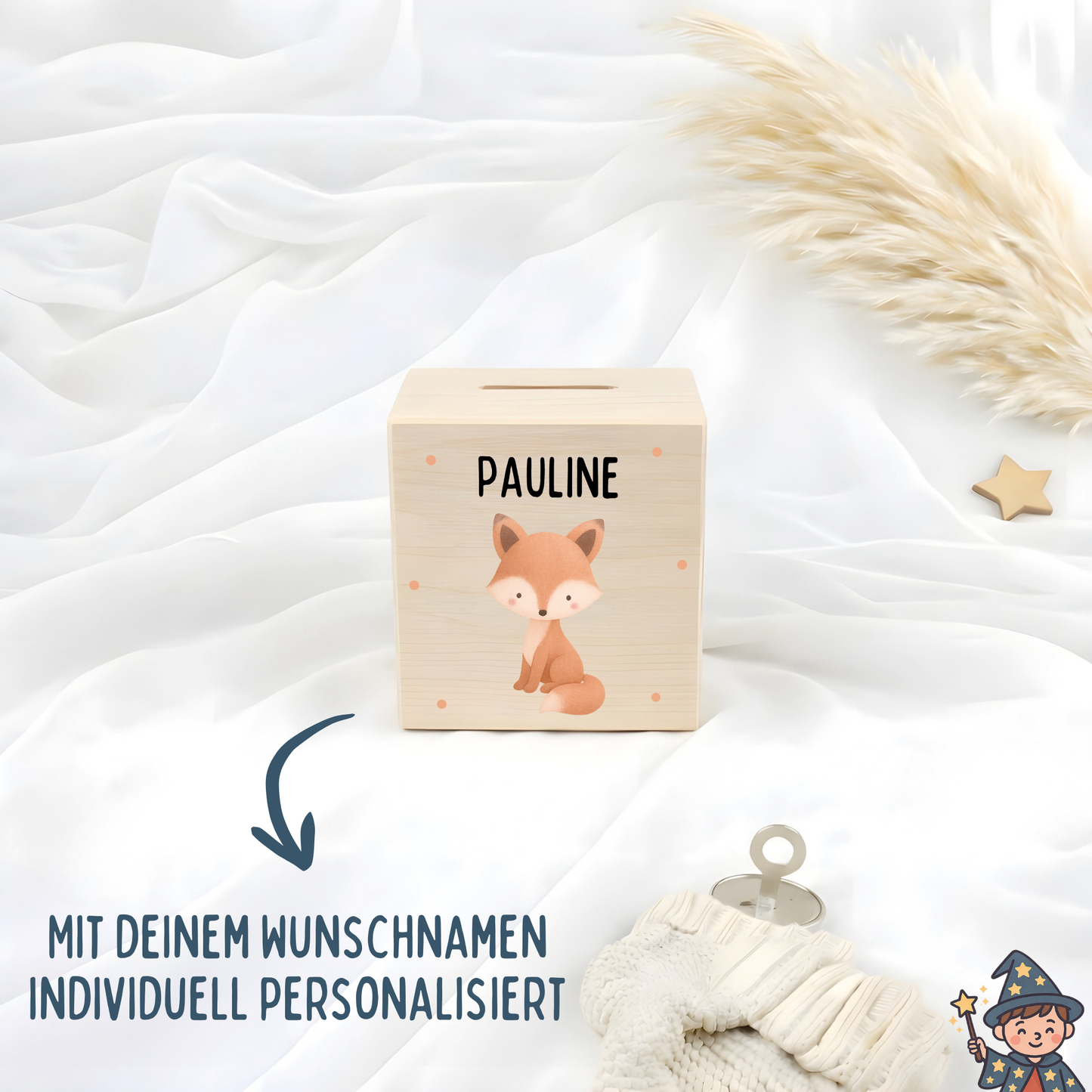 Holzspardose Tiere mit Punkten