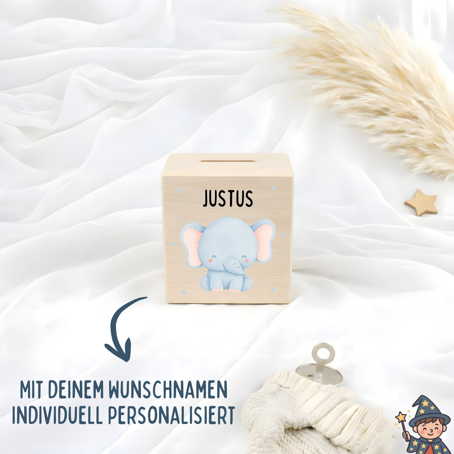 Holzspardose Tiere mit Punkten