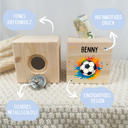 Holzspardose Fußball