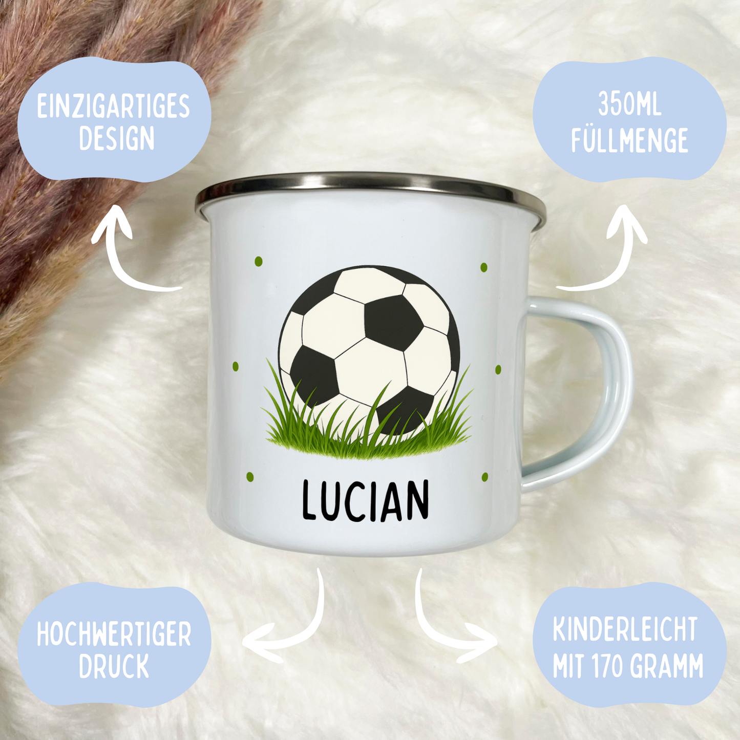 Emaille Tasse Fußball
