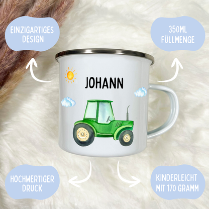 Emaille Tasse Traktor