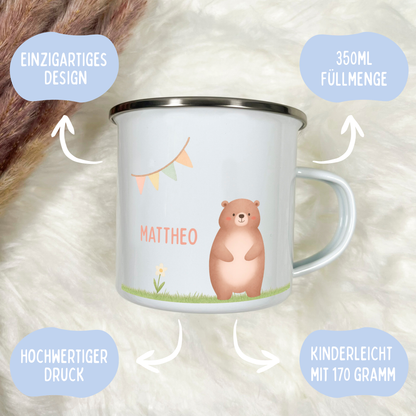 Emaille Tasse Tiere im Gras