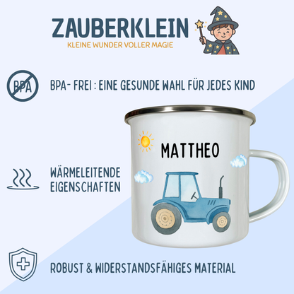 Emaille Tasse Traktor