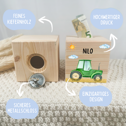 Holzspardose Traktor