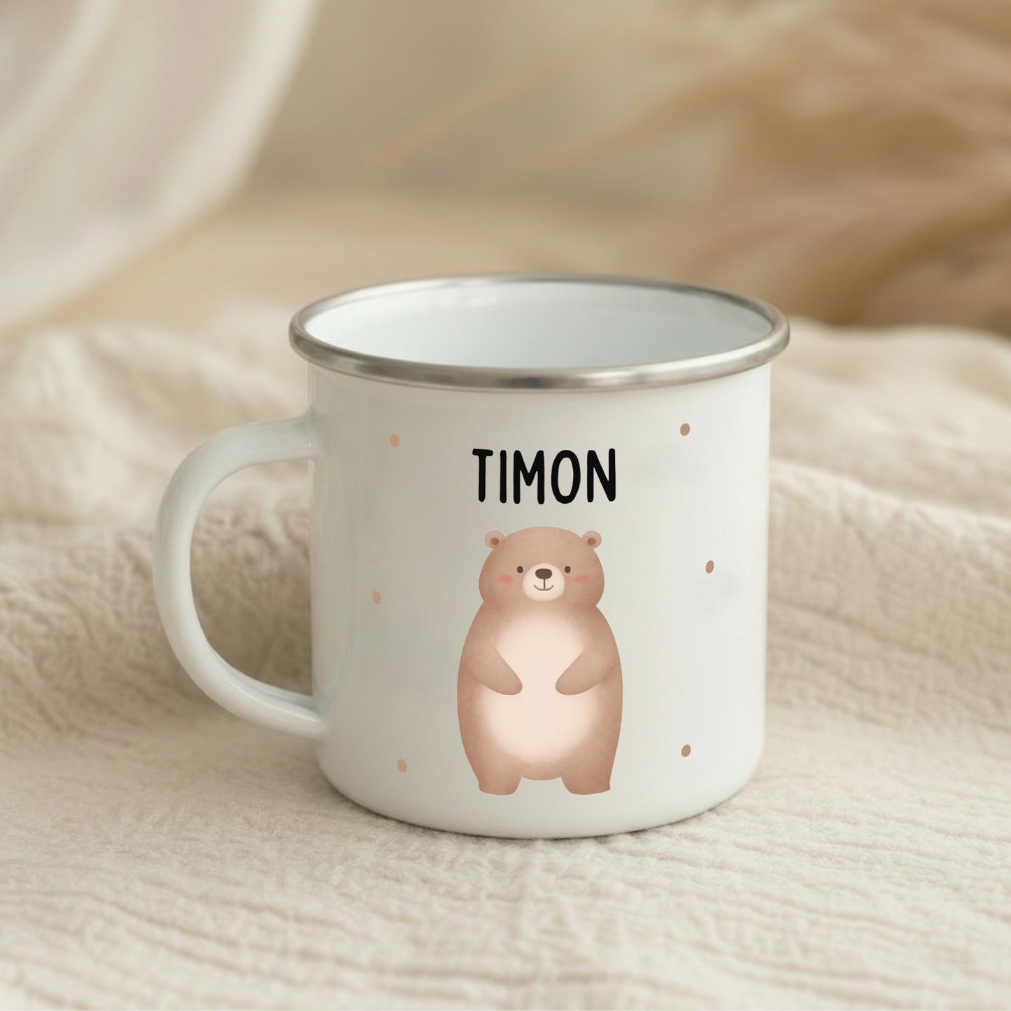 Emaille Tasse Tiere mit Punkten