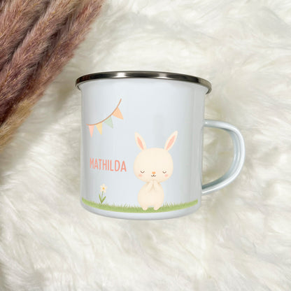 Emaille Tasse Tiere im Gras