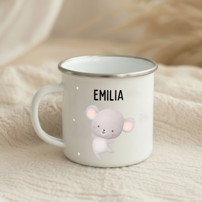 Emaille Tasse Tiere mit Punkten