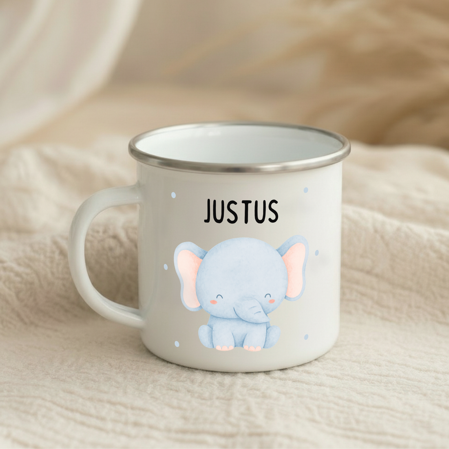 Emaille Tasse Tiere mit Punkten