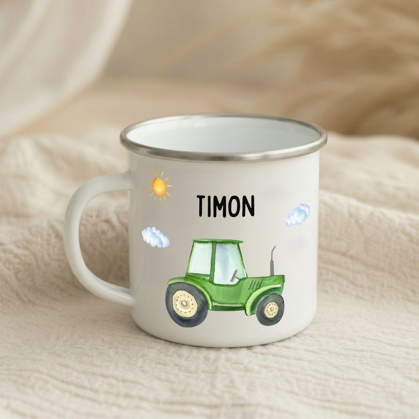 Emaille Tasse Traktor