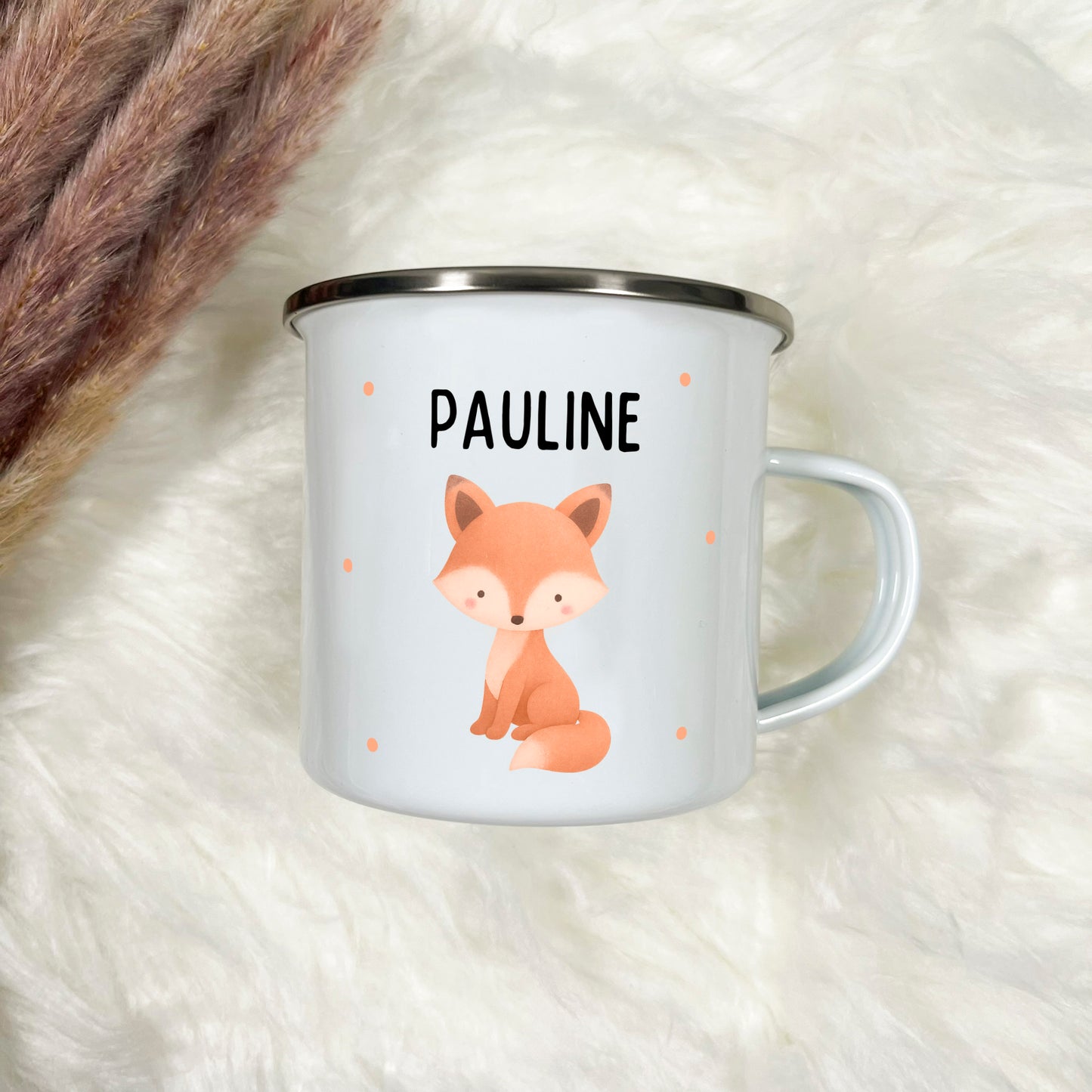 Emaille Tasse Tiere mit Punkten